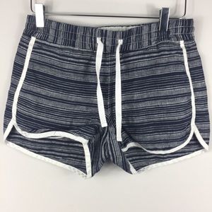 Athleta 100% linen navy & white trim striped short